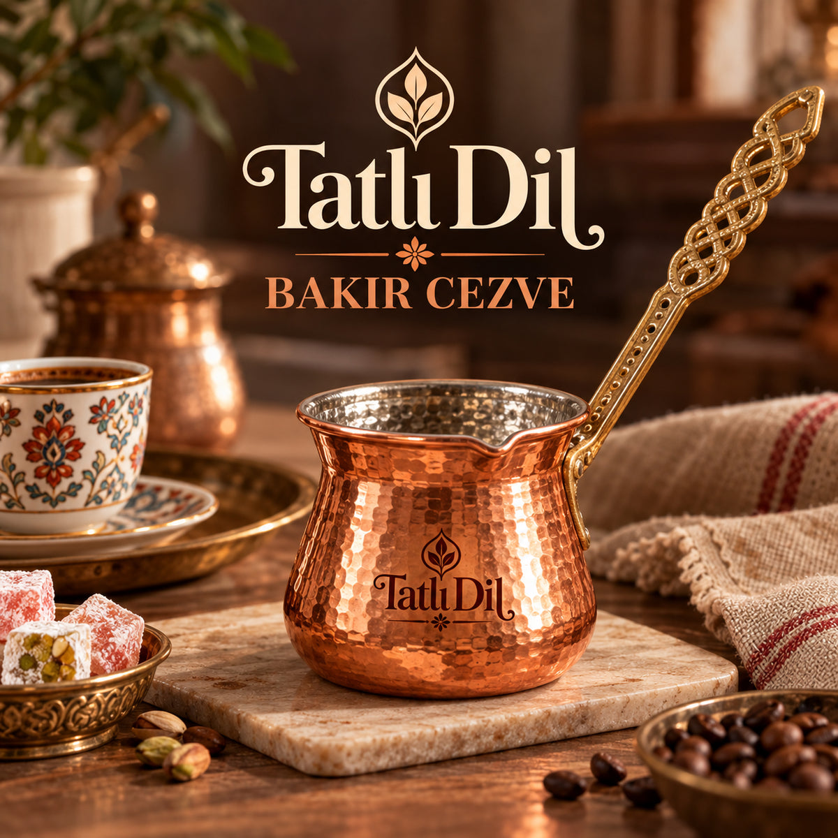 Tatlı Dil Bakır Cezve 4 Fincan