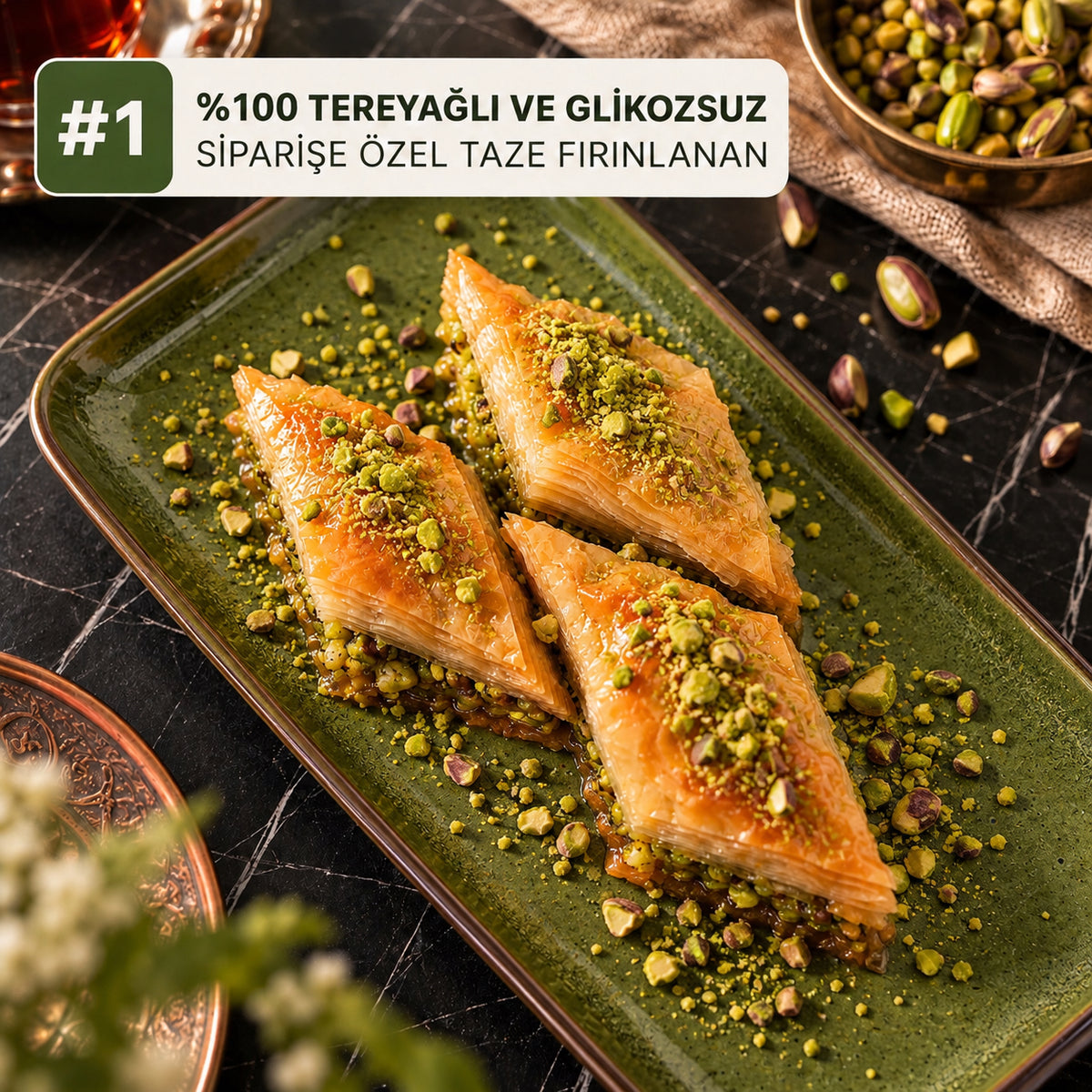 Fıstıklı El Açması Özel Kesim Antep Baklavası